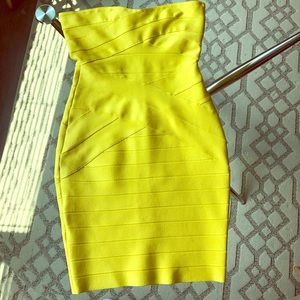Yellow strapless bondage mini dress